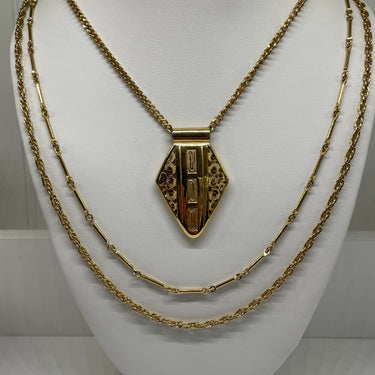 1970’s 3 Strand Gold Chain Necklace with Shield Pendant Bloomers and Frocks